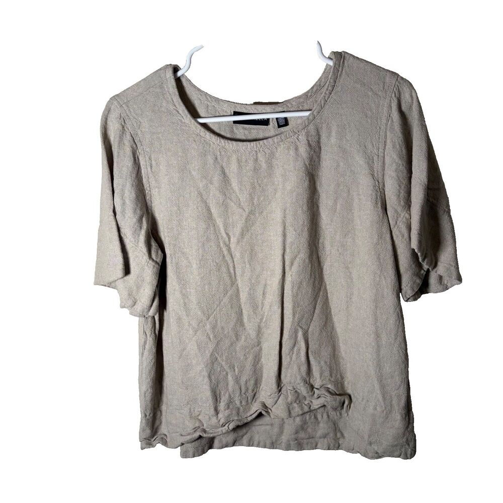 Rafaella Blouse Women's Medium Brown Short Sleeve Linen Blend Top Shirt